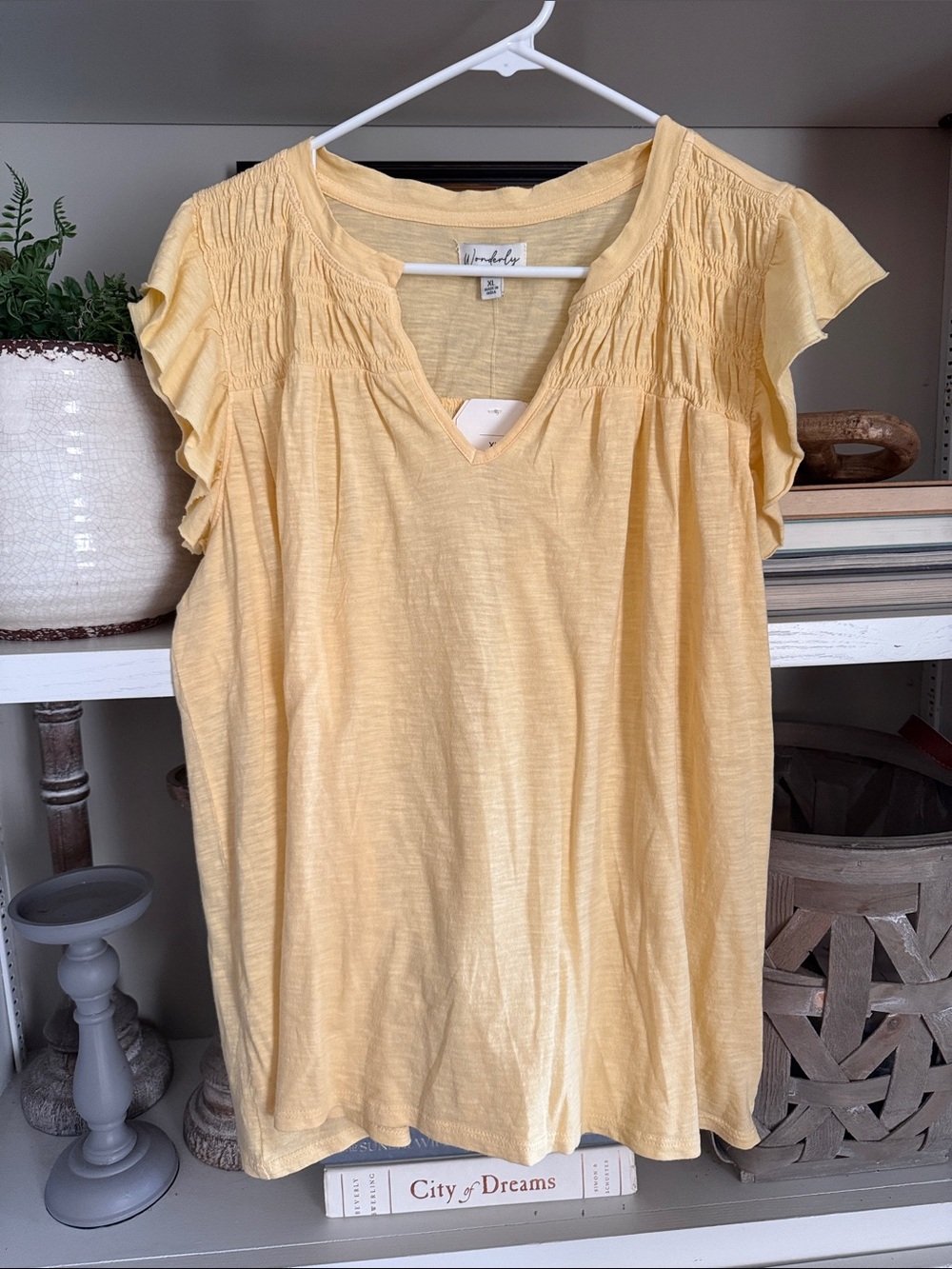 Wonderly Soft Yellow Smocked V-Neck Blouse NWT
